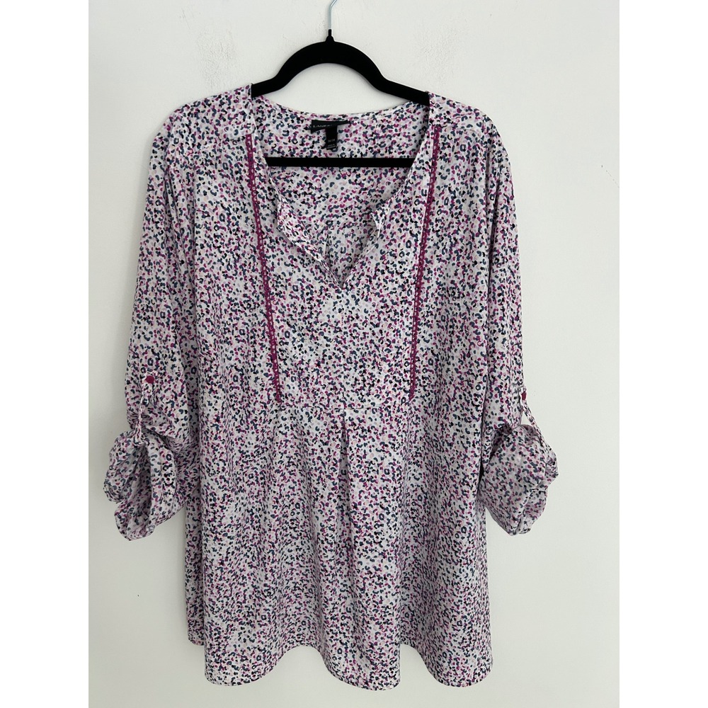 Lane Bryant Pink Purple Leopard Print Roll Tab Sleeve Tunic Blouse Womens 26/28